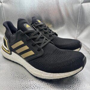 Size 9.5 Adidas Ultraboost 20 Mens Black Gold Lace Up Running Sneakers EE4393